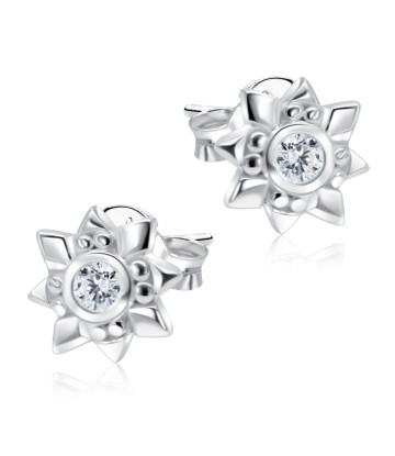 Sun Flower Shaped CZ Silver Stud Earring STS-5152